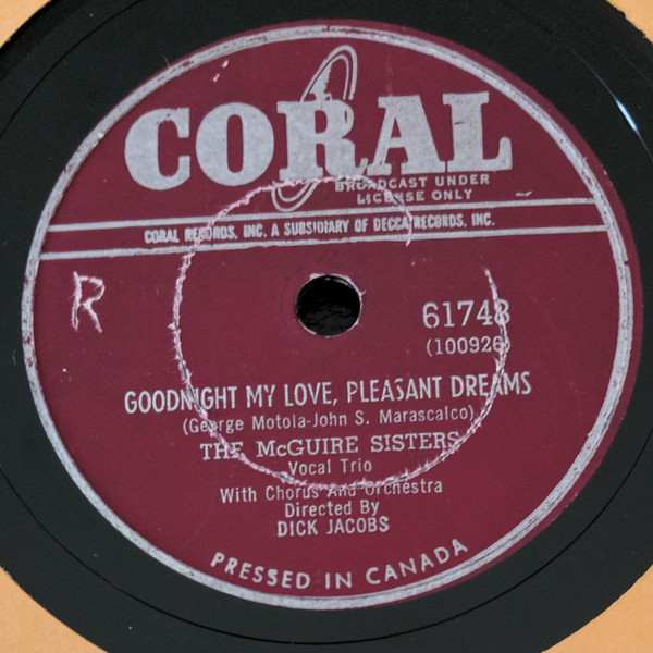 The McGuire Sisters – Goodnight My Love, Pleasant Dreams / Mommy