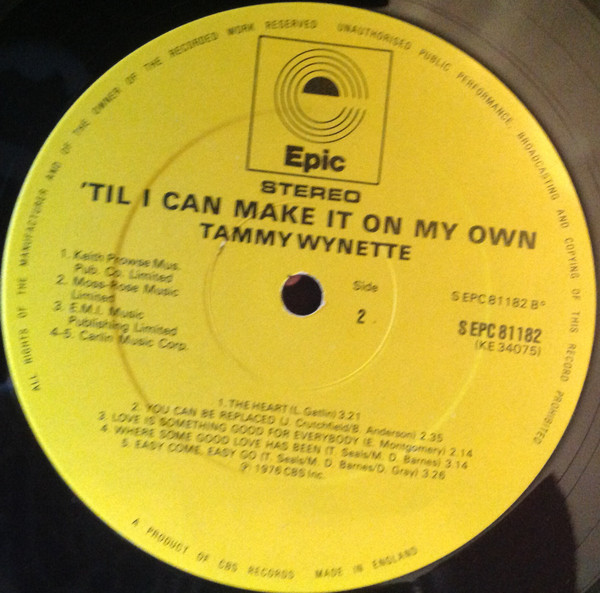 Tammy Wynette - 'Til I Can Make It On My Own | Epic (EPC 81182) - 4