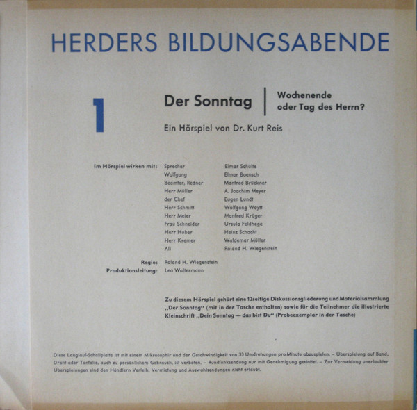 descargar álbum Dr Kurt Reis - Der Sonntag Wochenende Oder Tag Des Herrn