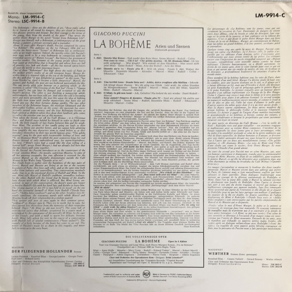 télécharger l'album Puccini, Chor Und Orchester Des Opernhauses Rom, Erich Leinsdorf - La Bohème Arien Und Szenen