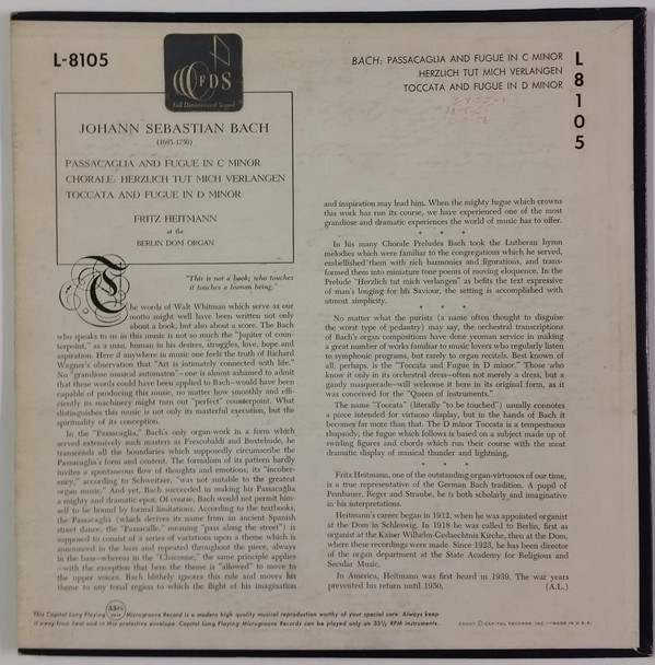 lataa albumi Bach Fritz Heitmann - Passacaglia And Fugue In C Minor Chorale Herzlich Tut Mich Verlängen Toccata And Fugue In D Minor