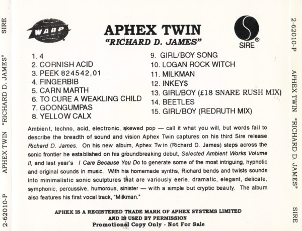 Aphex Twin – Richard D. James Album (1996, CD) - Discogs