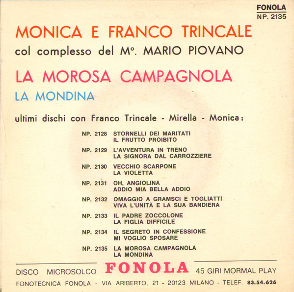 télécharger l'album Franco Trincale E Monica Col Complesso Mario Piovano - La morosa campagnola La mondina