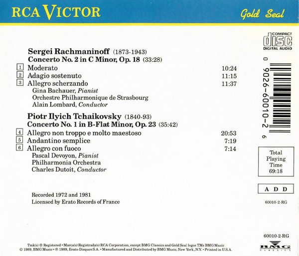 baixar álbum Rachmaninoff, Gina Bachauer Tchaikovsky, Pascal Devoyon - Rachmaninoff Concerto No 2 Tchaikovsky Concerto No 1