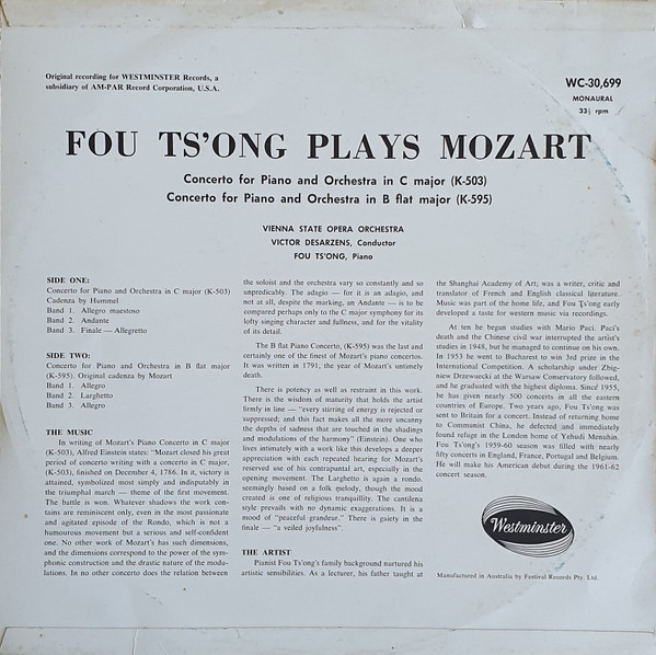 télécharger l'album Mozart, Fou Ts'Ong - Fou TsOng Plays Mozart