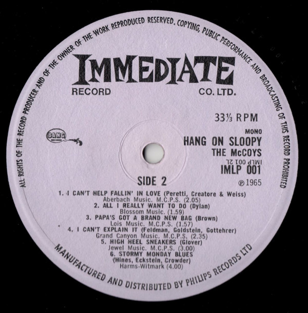 The McCoys - Hang on Sloopy | Immediate (IMLP 001) - 5