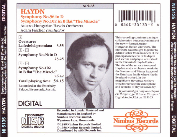 ladda ner album Haydn, AustroHungarian Haydn Orchestra, Adam Fischer - Symphonies Nos 96 and 102 The Miracle