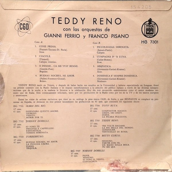 Album herunterladen Teddy Reno Con Las Orquesta Gianni Ferrio Y Orquesta de Franco Pisano - Teddy Reno