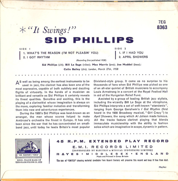 ladda ner album Sid Phillips With Joe Muddell, Max Harris, Colin Bailey, Bill Le Sage - It Swings