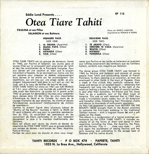 descargar álbum Otea Tiare Tahiti - Eddie Lund Presents Otea Tiare Tahiti