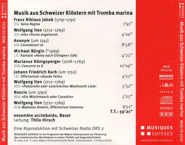 télécharger l'album Various - Musik Aus Schweizer Klöstern Mit Tromba Marina