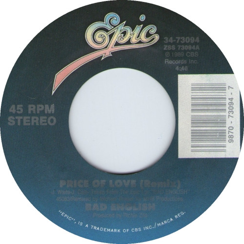 Bad English – Price Of Love (1990, Vinyl) - Discogs