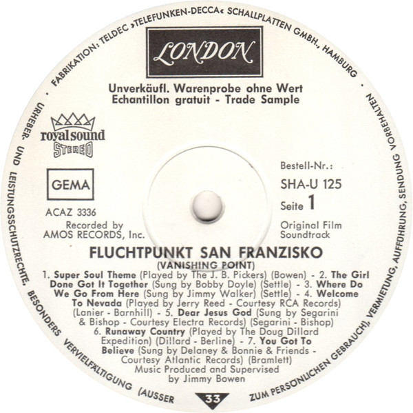 last ned album Various - Original Soundtrack Aus Dem 20th Century Fox Film Fluchtpunkt San Franzisko Vanishing Point