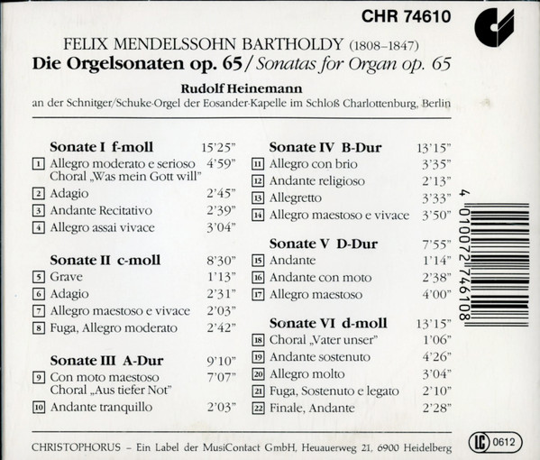ladda ner album Rudolf Heinemann, Felix MendelssohnBartholdy - Die Orgelsonaten Op 65