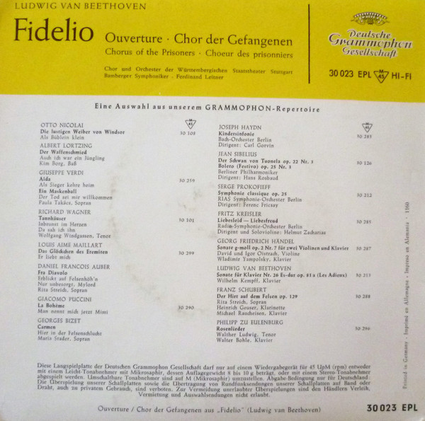 baixar álbum Ludwig van Beethoven Chor Und Orchester Der Württembergischen Staatstheater Stuttgart, Bamberger Symphoniker, Ferdinand Leitner - Fidelio Ouverture Chor Der Gefangenen