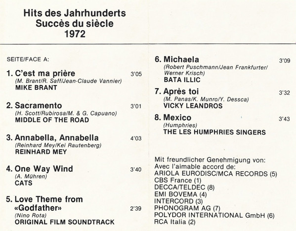 baixar álbum Various - Hits Des Jahrhunderts Succès Du Siècle 1972