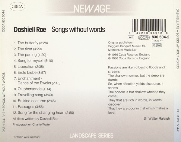 Dashiell Rae – Songs Without Words (1986, Vinyl) - Discogs