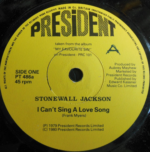 Stonewall Jackson – I Can't Sing A Love Song (1979, Vinyl) - Discogs