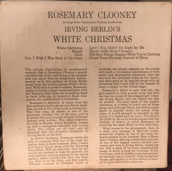 ladda ner album Rosemary Clooney - In Songs From The Paramount Pictures Production Of Irving Berlins White Christmas