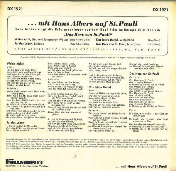 last ned album Hans Albers Mit Chor Und Orchester - Mit Hans Albers Auf St Pauli