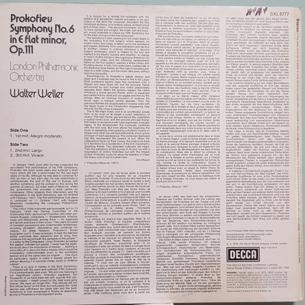 last ned album Prokofiev Walter Weller, London Philharmonic Orchestra - Symphony No 6