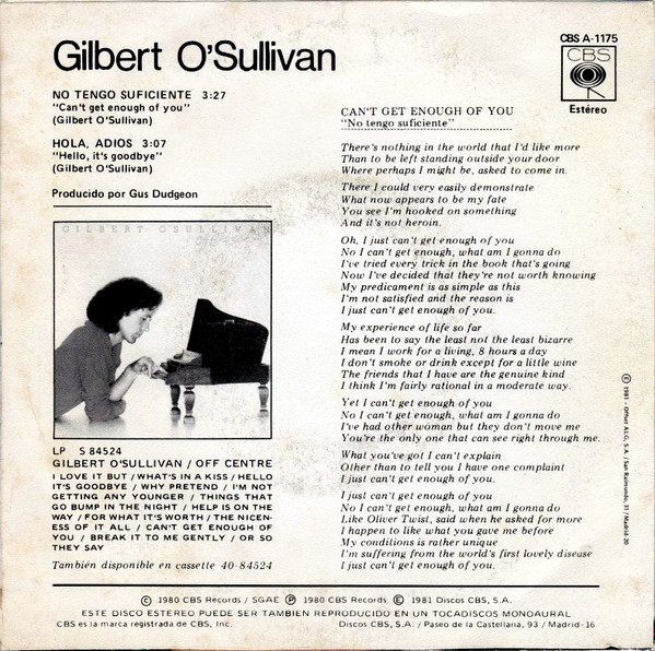 Album herunterladen Gilbert O'Sullivan - No Tengo Suficiente Hola Adios