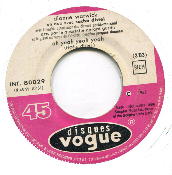Dionne Warwick En Duo Avec Sacha Distel – Oh Yeah Yeah Yeah (1966 ...