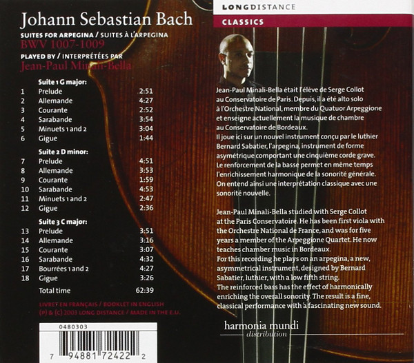 descargar álbum Johann Sebastian Bach, JeanPaul MinaliBella - Suites For Arpegina BWV 1007 1009