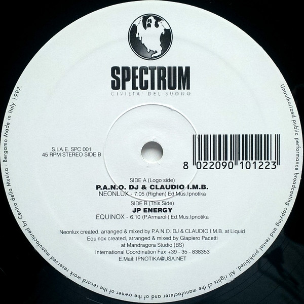 P.A.N.O. DJ & Claudio I.M.B. / JP Energy – Neonlux / Equinox (1997 