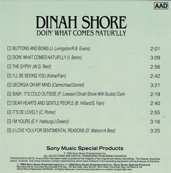 Album herunterladen Dinah Shore - Doin What Comes Naturlly
