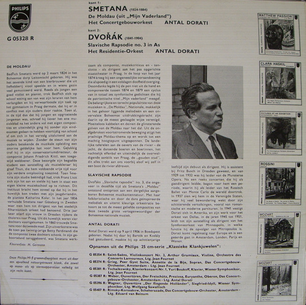 last ned album Smetana, Dvorák - Smetana De Moldau Dvořák Slavische Rhapsodie No 3