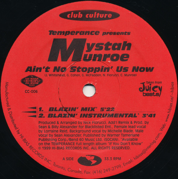 Temperance Presents Mystah Munroe – Ain't No Stoppin' Us Now (1999