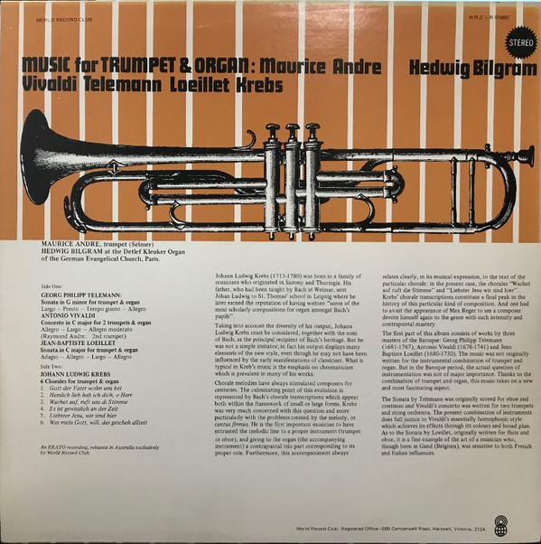 Album herunterladen Maurice André, Hedwig Bilgram, Vivaldi, Telemann, Loeillet, Krebs - Music For Trumpet Organ