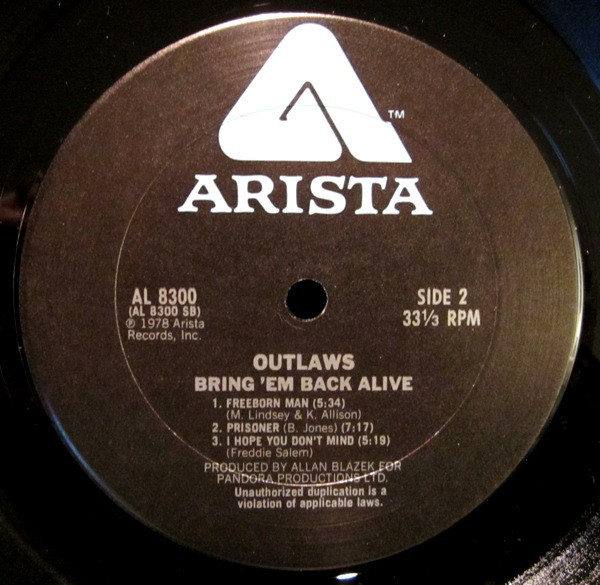 Outlaws - Bring It Back Alive | Arista (AL 8300) - 5