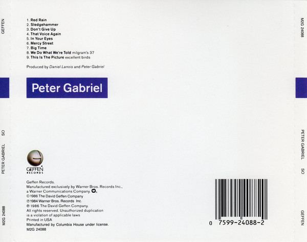 Peter Gabriel - So | Geffen Records (M2G 24088) - 2