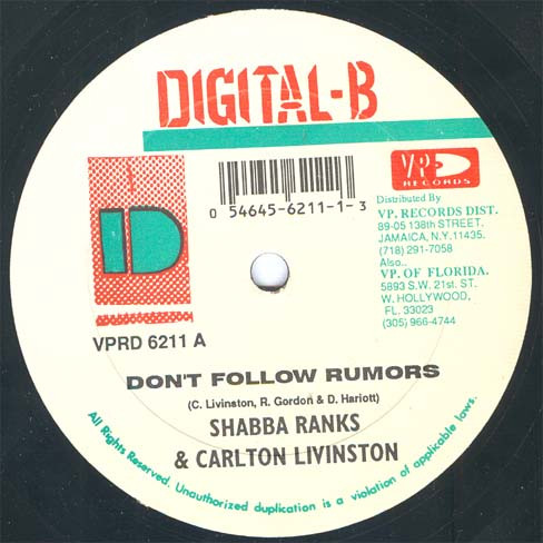 Shabba Ranks & Carlton Livingston – Don't Follow Rumors (Vinyl