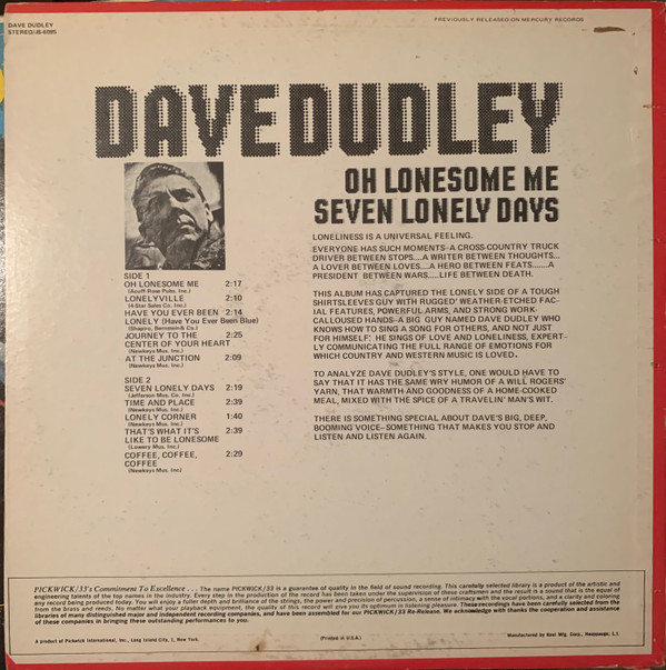baixar álbum Dave Dudley - Oh Lonesome Me Seven Lonely Days