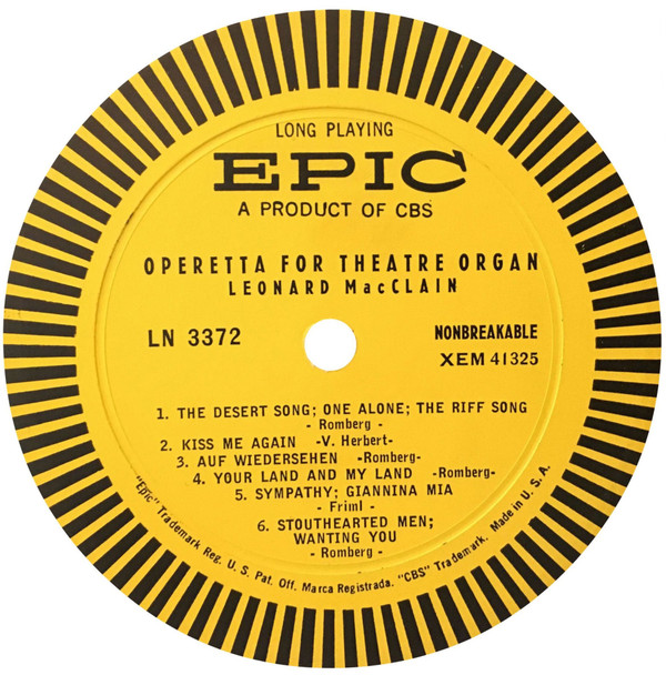 Leonard MacClain - Operetta For Theatre Organ | Epic (LN 3372) - 4