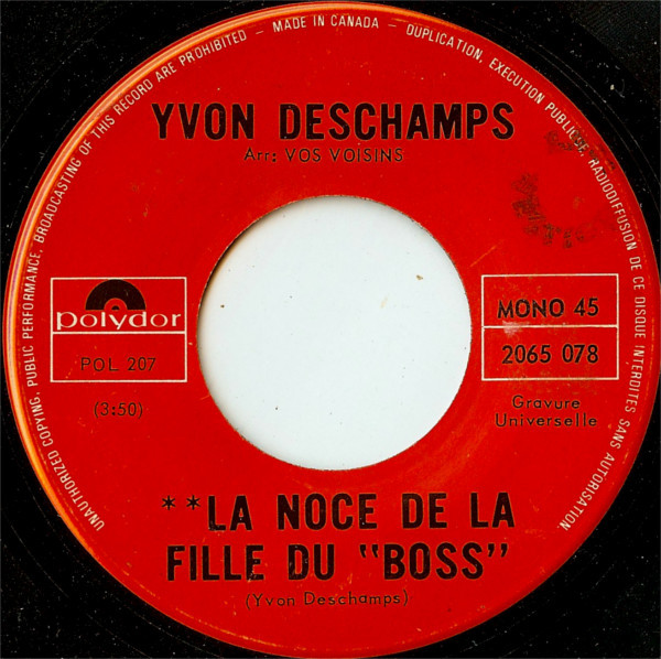 Yvon Deschamps - La Noce De La Fille Du "Boss" | Polydor (2065 078) - main