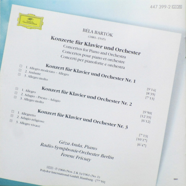 last ned album Bartók Géza Anda, Ferenc Fricsay RadioSymphonieOrchester Berlin - Klavierkonzerte 1 3 The Piano Concertos Les Concertos Pour Piano
