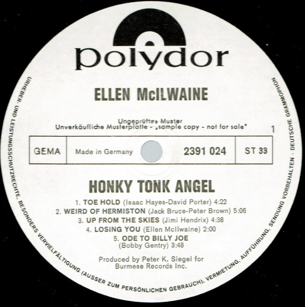 Ellen McIlwaine – Honky Tonk Angel (1972, Vinyl) - Discogs