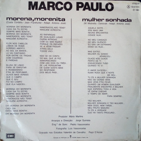 Marco Paulo – Morena, Morenita / Mulher Sonhada (1984, With Poster, Vinyl)  - Discogs