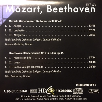 lataa albumi Mozart, Beethoven - Mozart Klavierkonzert Nr 24 In C Moll KV 491 Beethoven Klavierkonzert Nr 1 In C Dur Op15