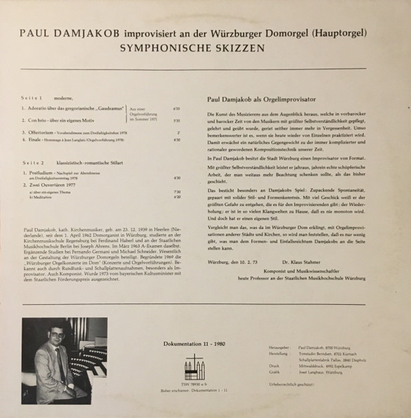 last ned album Download Paul Damjakob - Improvisiert An Der Würzburger Domorgel Symphonische Skizzen album