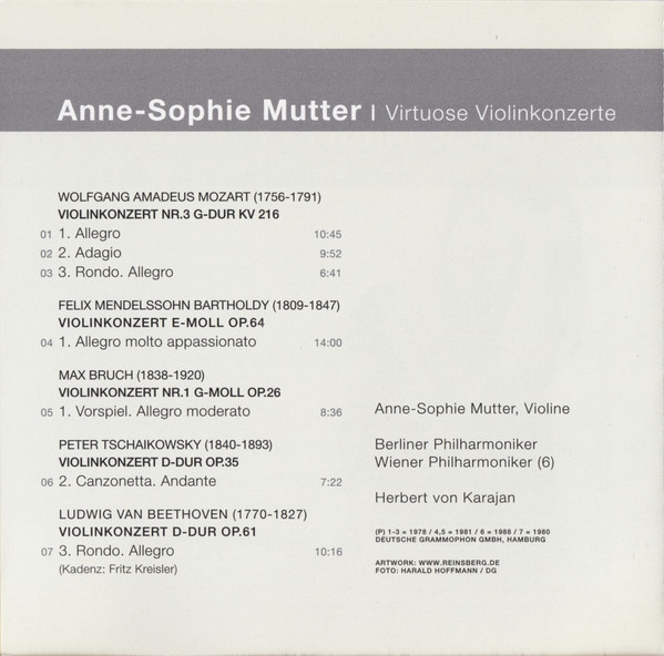 lataa albumi AnneSophie Mutter Beethoven Bruch Mendelssohn Mozart Tschaikowsky Berliner Philharmoniker Wiener Philharmoniker Herbert von Karajan - Virtuose Violinkonzerte