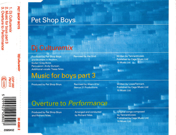 Pet Shop Boys – Dj Culturemix (1991, CD) - Discogs