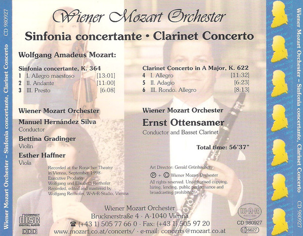 descargar álbum Wiener Mozart Orchester, Wolfgang Amadeus Mozart - Sinfonia Concertante Clarinet Concerto