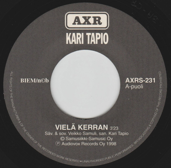 Kari Tapio / Paavo & Zephyr – Vielä Kerran / Viimeinen Yö (1998, Vinyl) -  Discogs