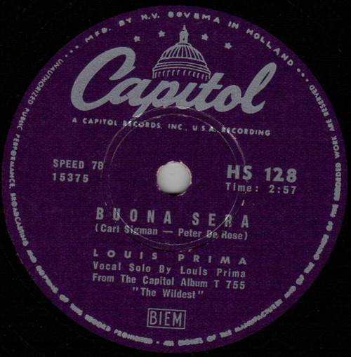 Louis Prima – Buona Sera / Pennies From Heaven (1958, Vinyl) - Discogs