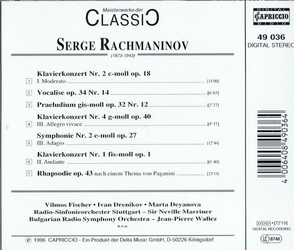 baixar álbum Rachmaninov - Klavierkonzert Nr2 Praeludium Klavierkonzert Nr4 Vocalise Op34 Nr14